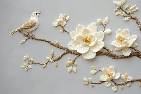 Bird on a branch with flowers Bird on a branch with flowers