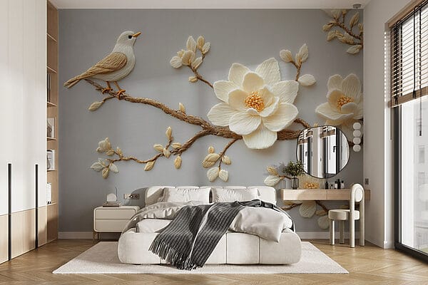Bird on a branch with flowers Bird on a branch with flowers