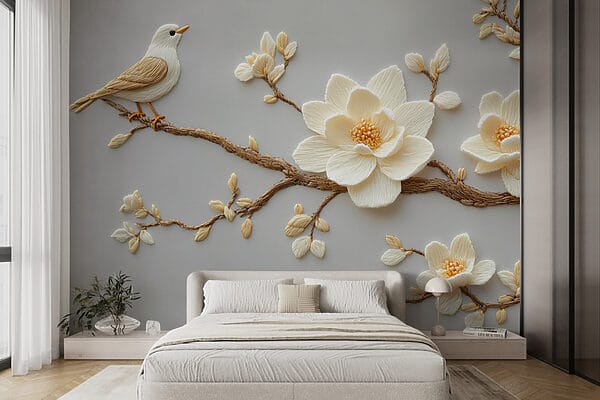 Bird on a branch with flowers Bird on a branch with flowers