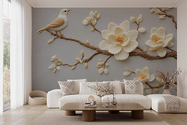 Bird on a branch with flowers Bird on a branch with flowers