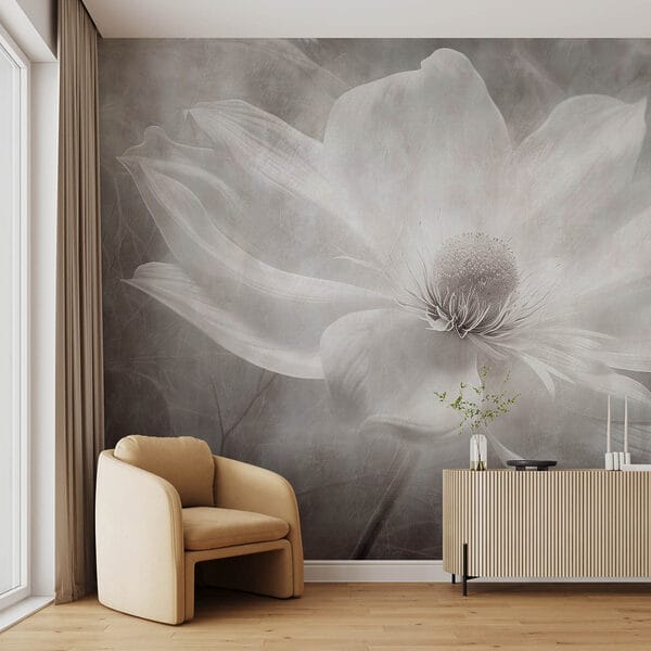 White flower with a black center White flower with a black center
