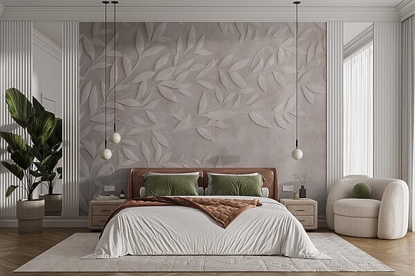 White leaf design on a wall White leaf design on a wall