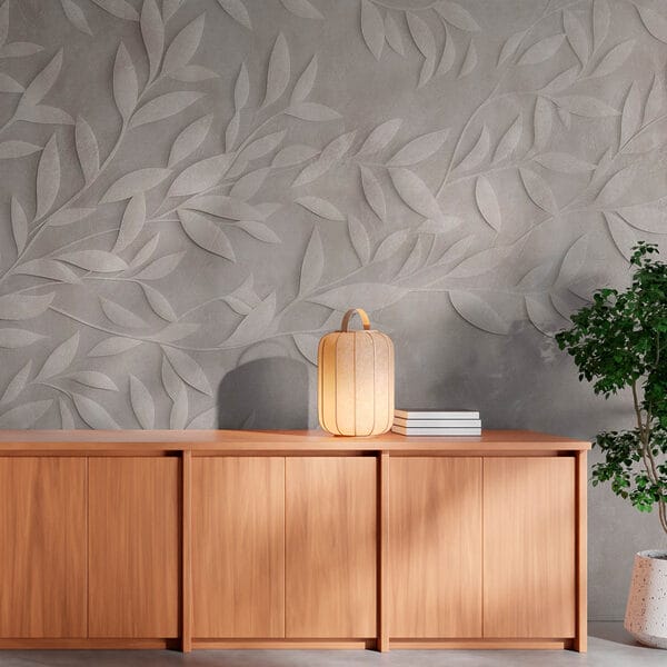White leaf design on a wall White leaf design on a wall