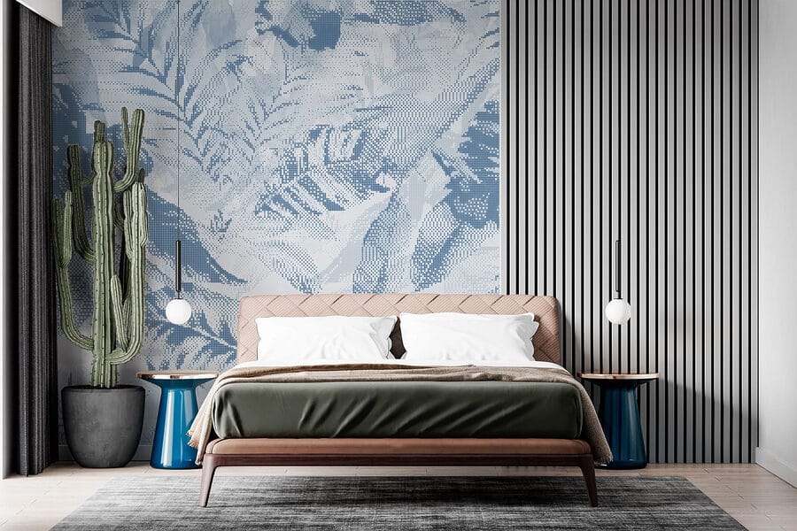 Soft hues in leafy patterns.
