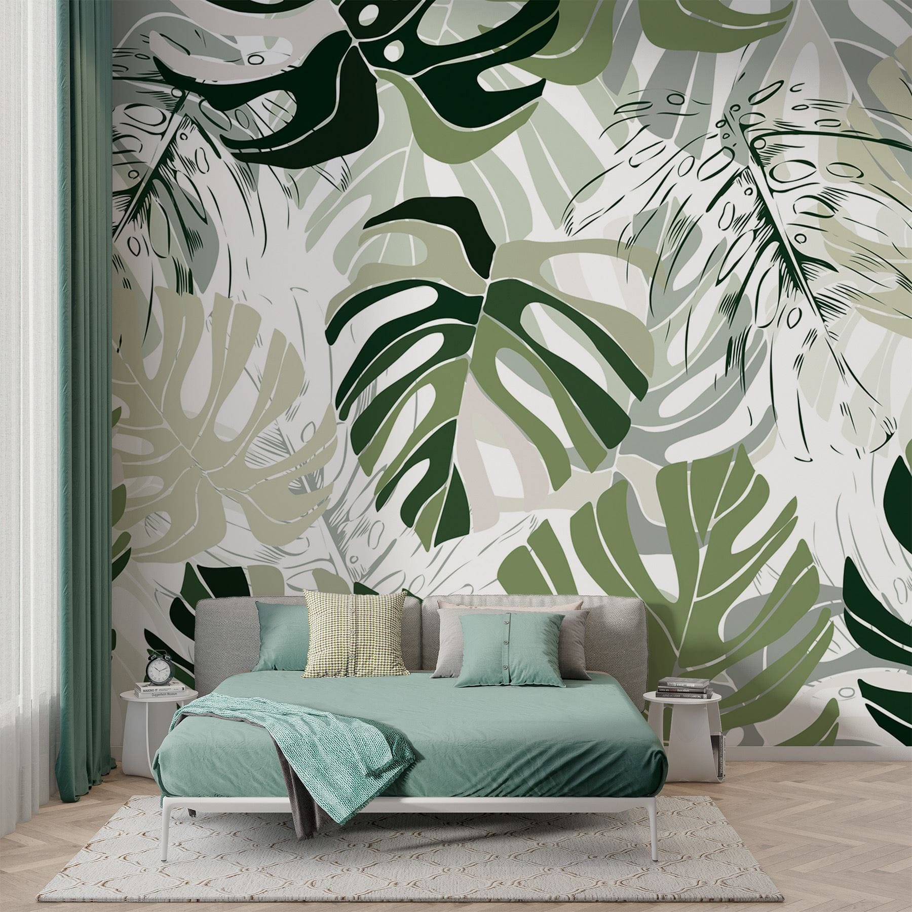 Pattern of leaves on a white background