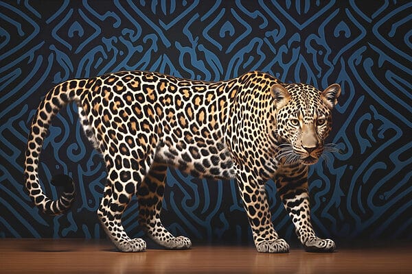 Leopard standing on a wood floor Leopard standing on a wood floor