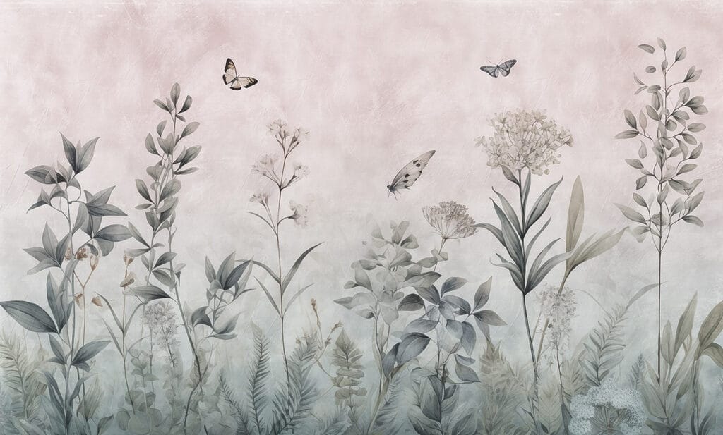 Wallpaper with butterflies and plants Wallpaper with butterflies and plants