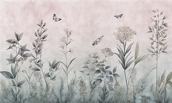Wallpaper with butterflies and plants Wallpaper with butterflies and plants
