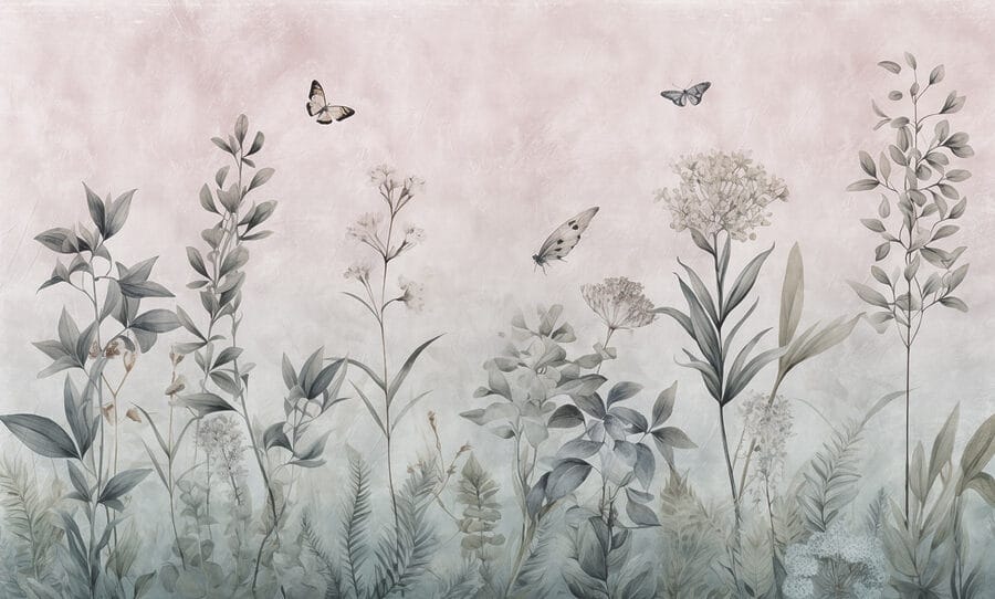 Wallpaper with butterflies and plants Wallpaper with butterflies and plants
