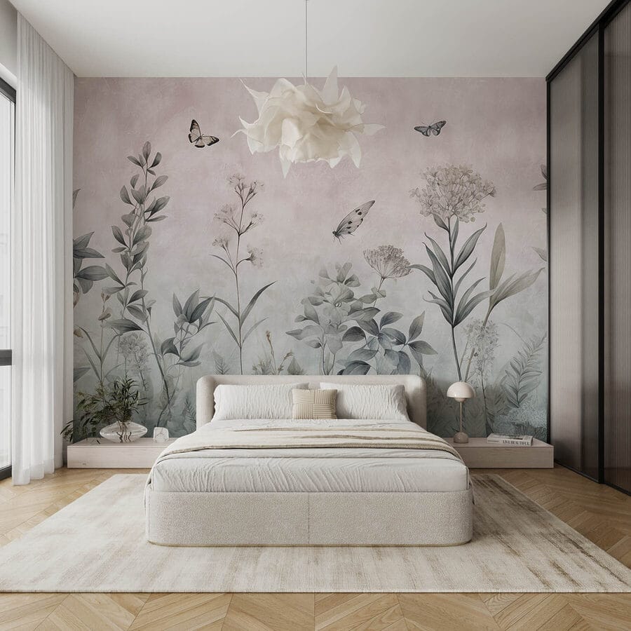 Wallpaper with butterflies and plants Wallpaper with butterflies and plants