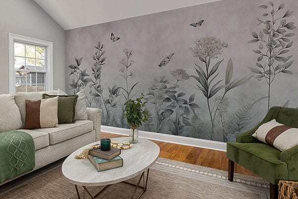 Wallpaper with butterflies and plants Wallpaper with butterflies and plants