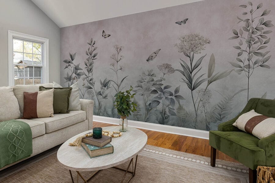 Wallpaper with butterflies and plants Wallpaper with butterflies and plants