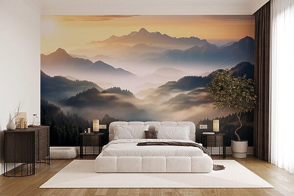 Landscape of mountains with fog and trees Landscape of mountains with fog and trees