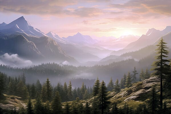 Landscape of mountains and trees Landscape of mountains and trees