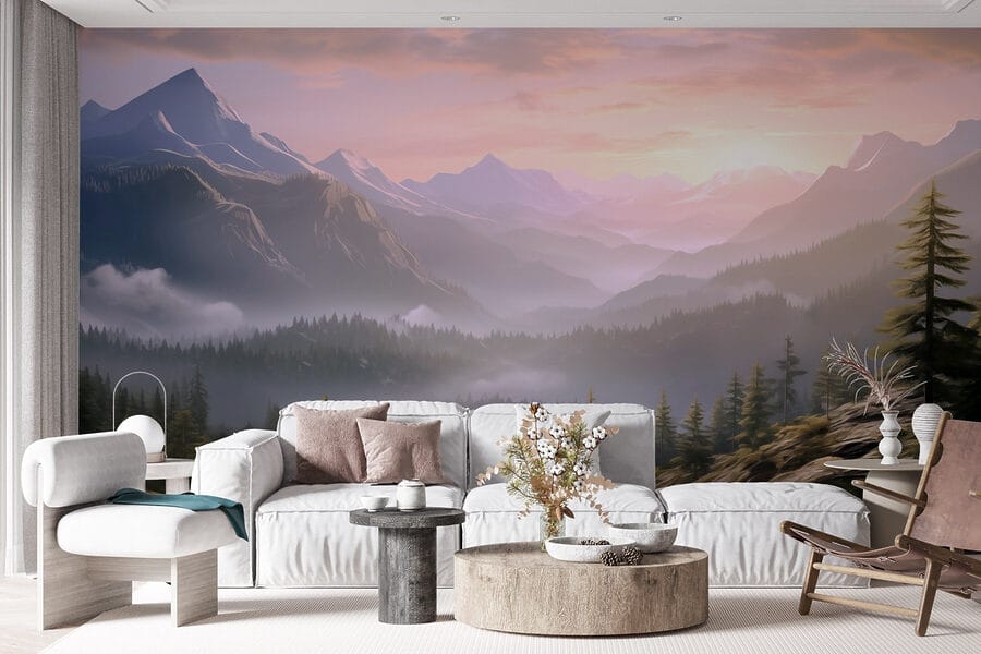 Landscape of mountains and trees Landscape of mountains and trees