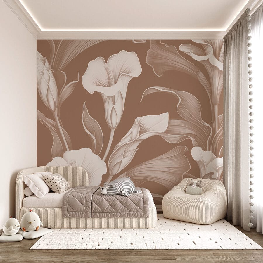 Delicate floral design on brown background Delicate floral design on brown background