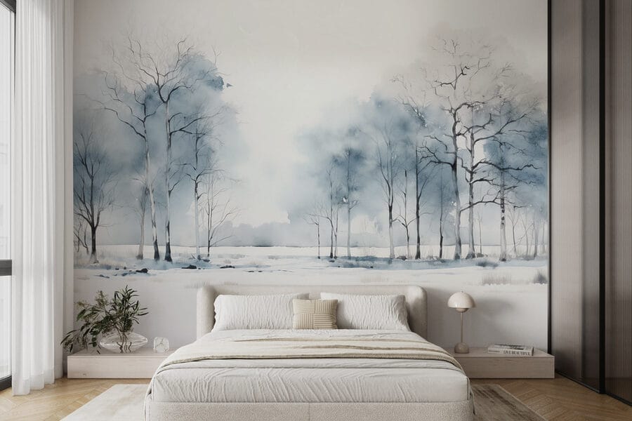 Group of trees in a snowy field Group of trees in a snowy field