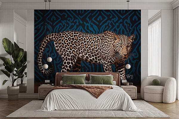 Leopard standing on a wood floor Leopard standing on a wood floor