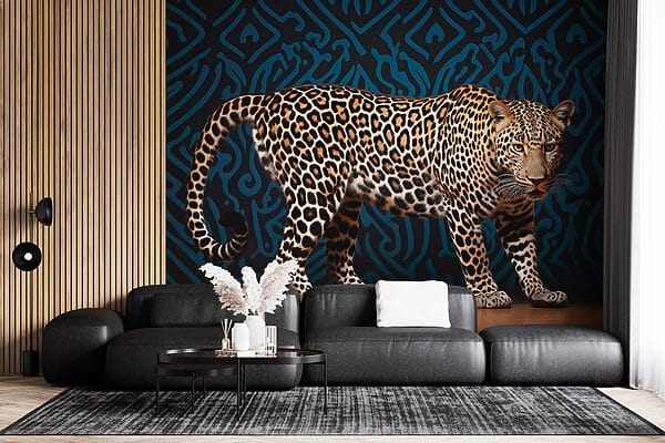 Leopard standing on a wood floor Leopard standing on a wood floor