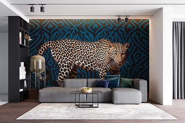 Leopard standing on a wood floor Leopard standing on a wood floor