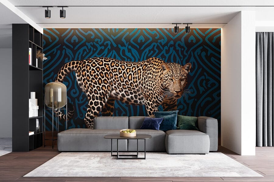 Leopard standing on a wood floor Leopard standing on a wood floor