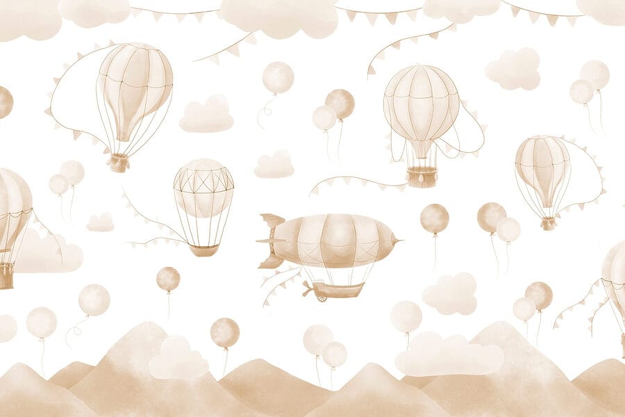 Group of hot air balloons and mountains Group of hot air balloons and mountains