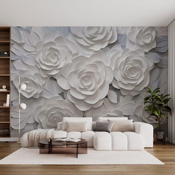 Wall murals Group of white paper flowers (SKU: w03070) Wall murals Wall murals Group of white paper flowers (SKU: w03070)