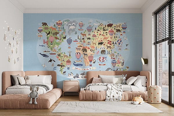 Map of the world with animals Map of the world with animals