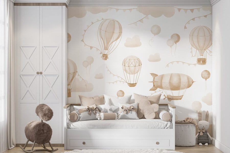 Group of hot air balloons and mountains Group of hot air balloons and mountains