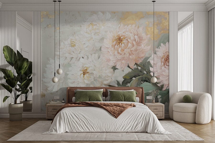 Painting of flowers on a white surface