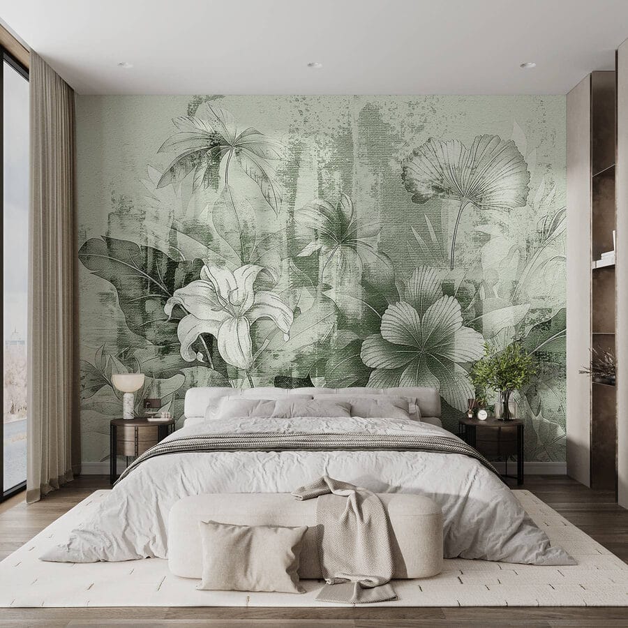 Delicate flora on textured backdrop