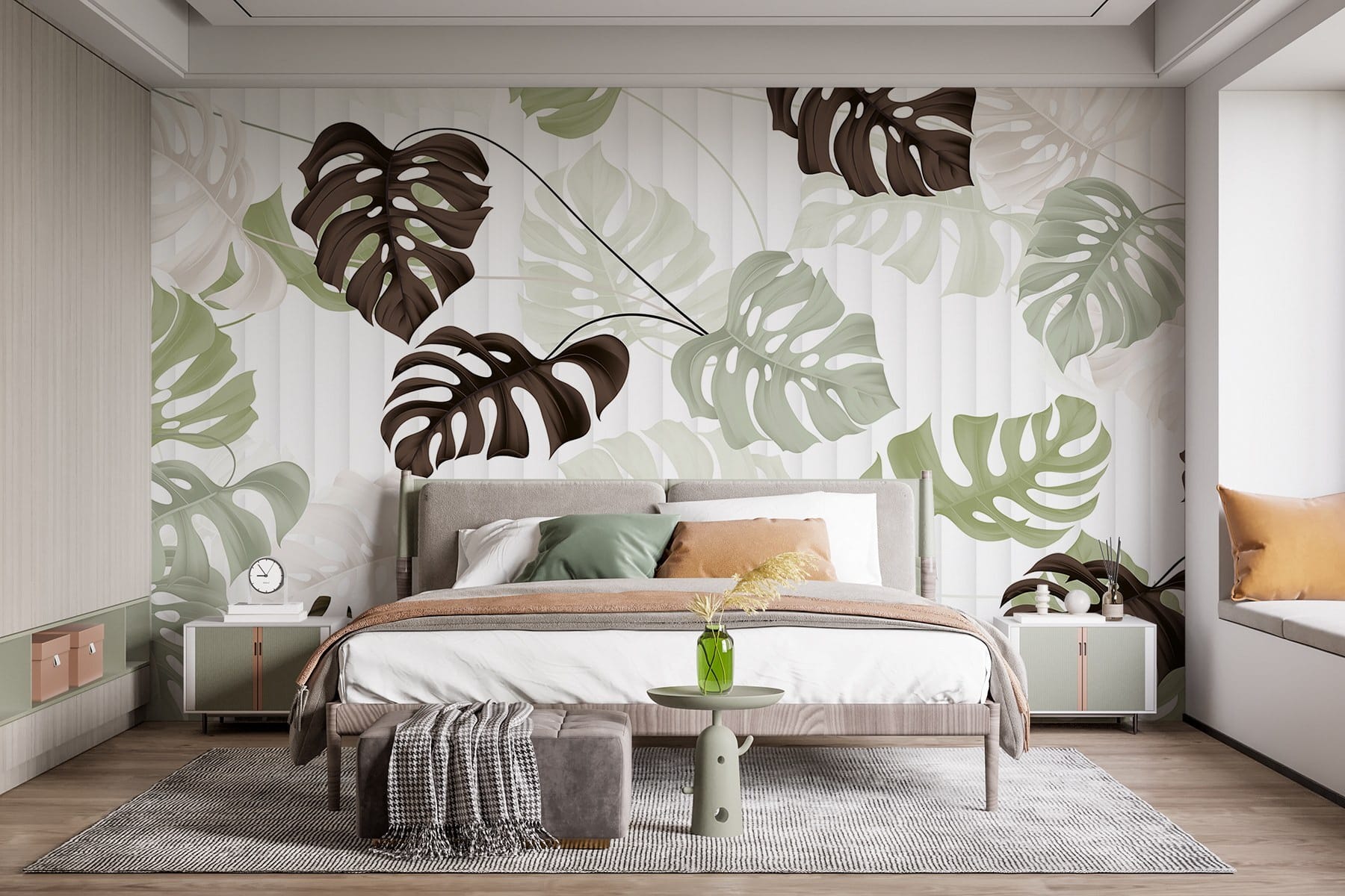Pattern of leaves on a white background
