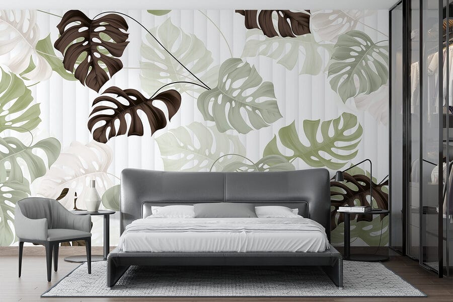 Pattern of leaves on a white background