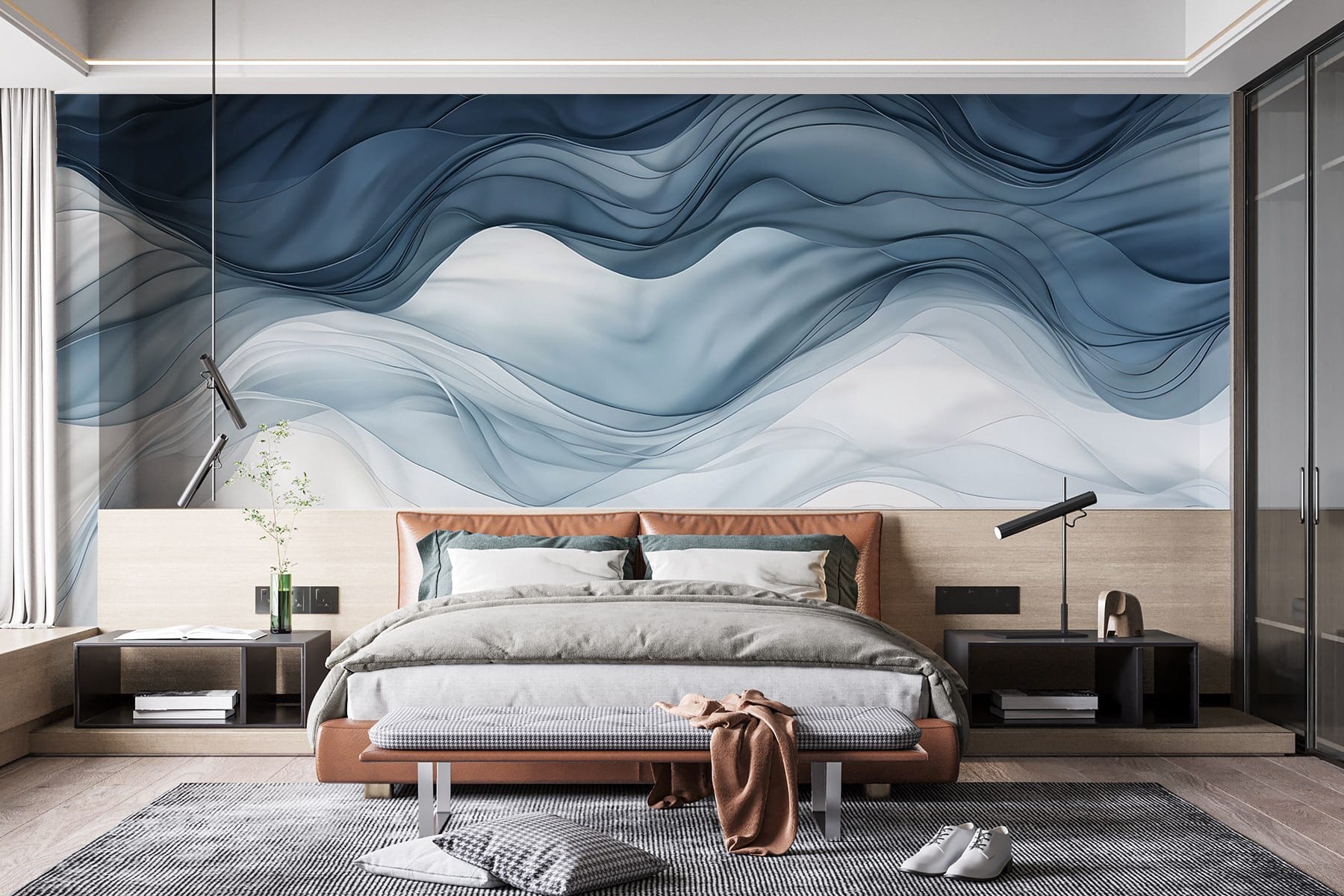 Blue and white wavy fabric