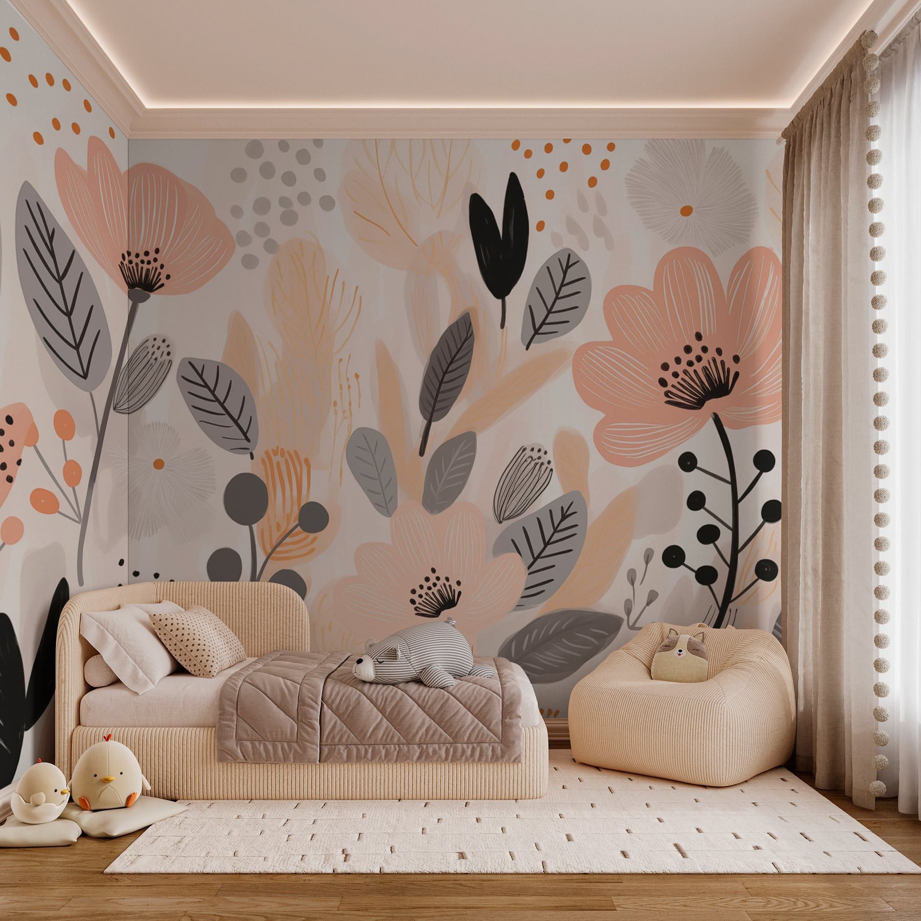 Delicate blooms in soft tones.
