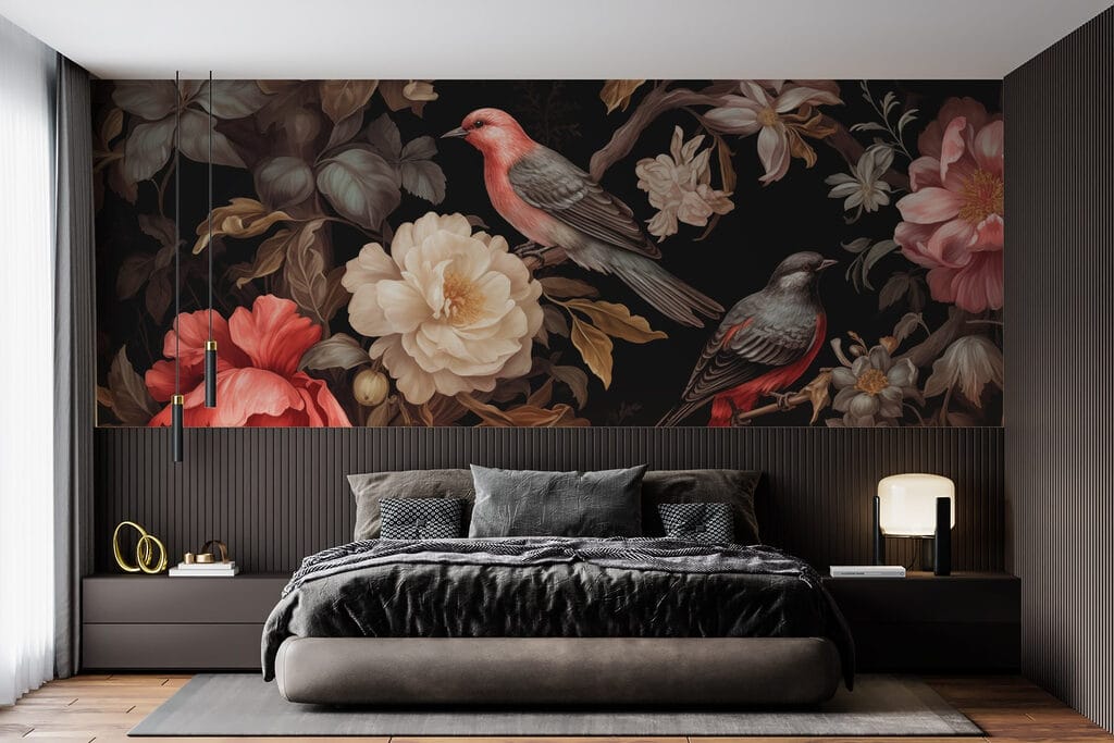 Painting of birds on flowers Painting of birds on flowers