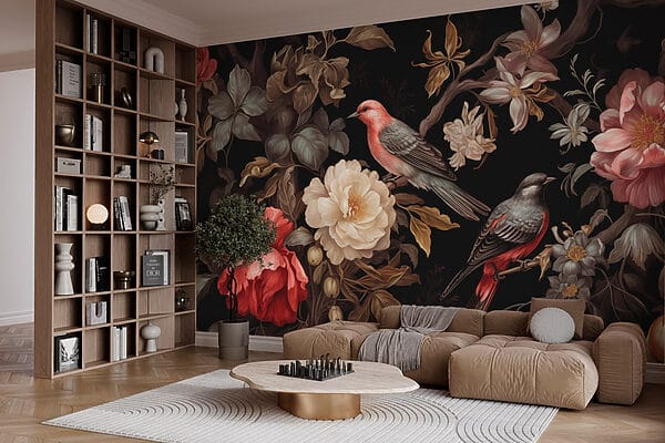 Painting of birds on flowers Painting of birds on flowers