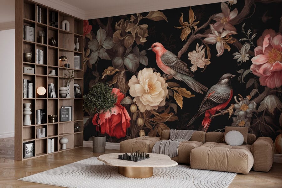Painting of birds on flowers Painting of birds on flowers