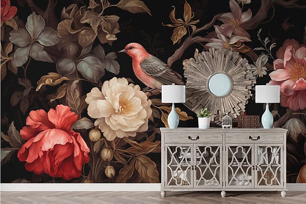 Painting of birds on flowers Painting of birds on flowers