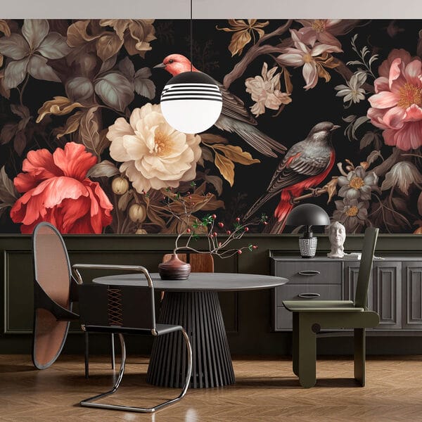 Painting of birds on flowers Painting of birds on flowers
