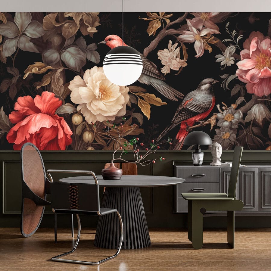 Painting of birds on flowers Painting of birds on flowers
