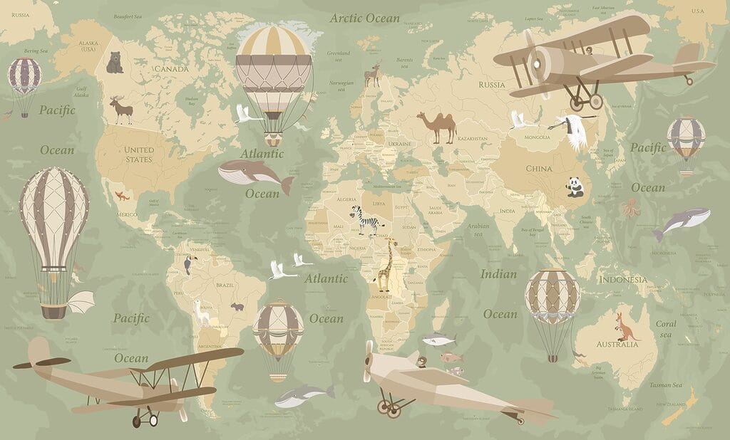 A map of the world with airplanes and hot air balloons u36066v2p 1024x618 - A map of the world with airplanes and hot air balloons - tegory