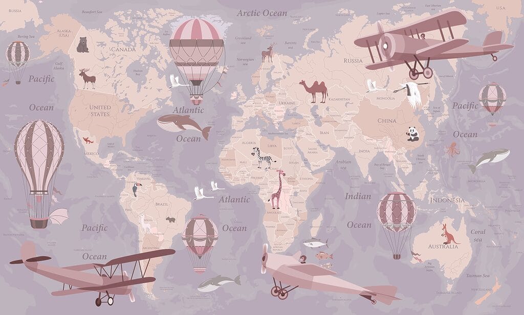 A map of the world with airplanes and hot air balloons u36066v3p 1024x617 - A map of the world with airplanes and hot air balloons - tegory