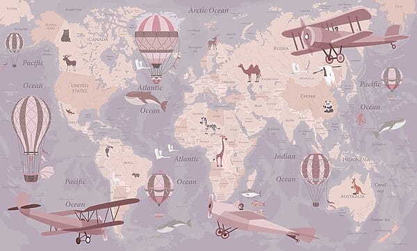 A map of the world with airplanes and hot air balloons u36066v3p 600x362 - A map of the world with airplanes and hot air balloons - tegory