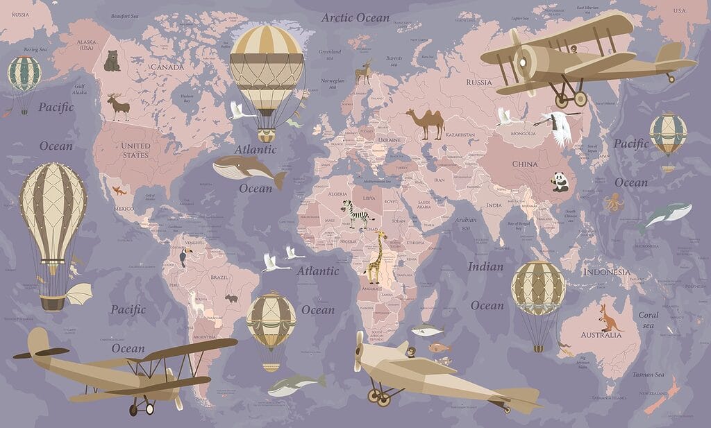 A map of the world with airplanes and hot air balloons u36066v4p 1024x617 - A map of the world with airplanes and hot air balloons - tegory