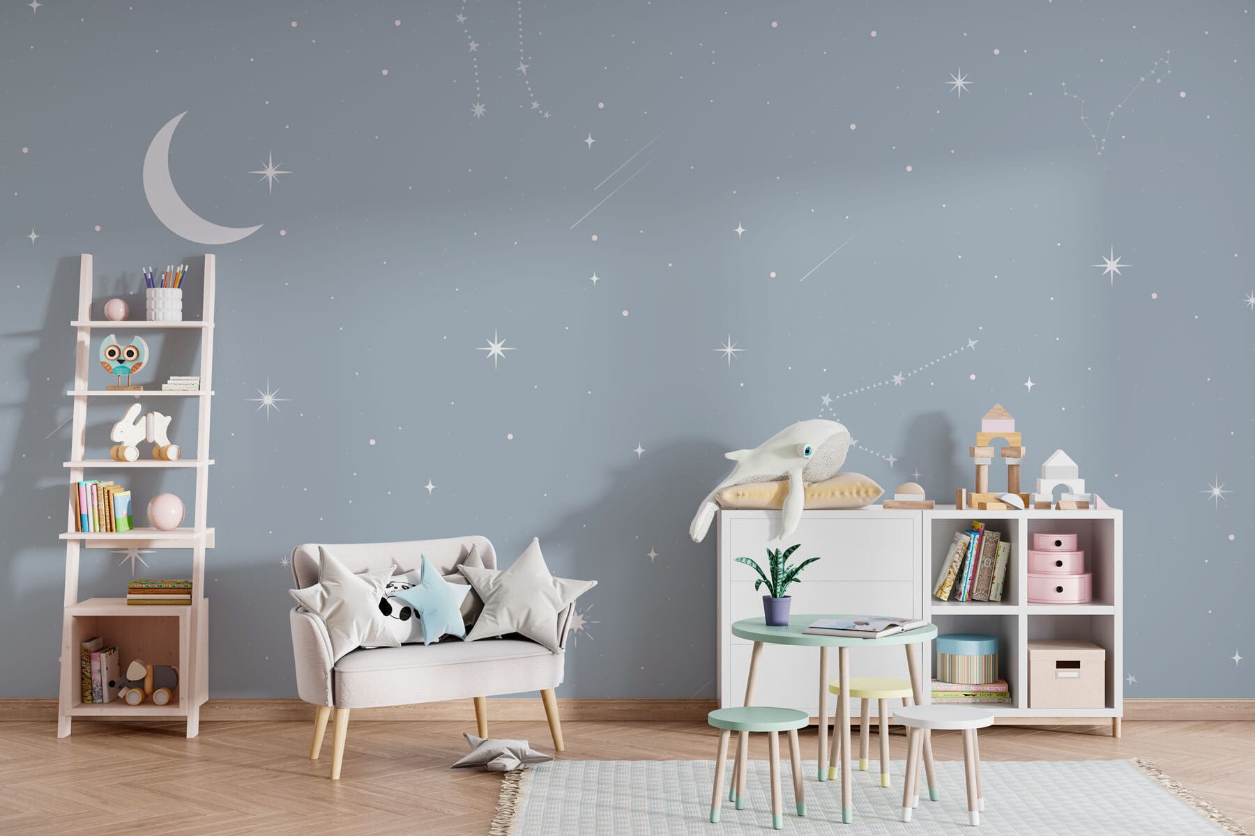 Moon and stars in the sky