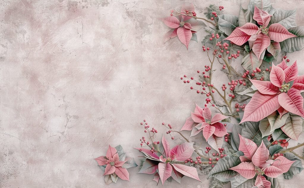 Pink flowers and berries on a white surface Pink flowers and berries on a white surface