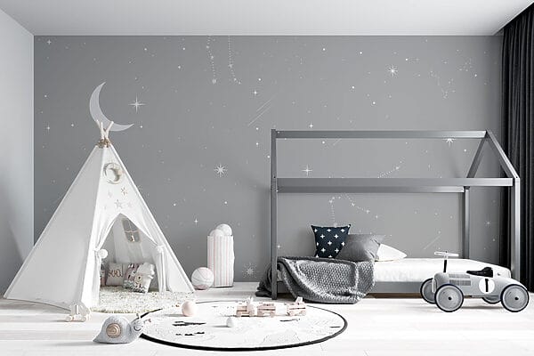 Grey sky with stars and moon Grey sky with stars and moon