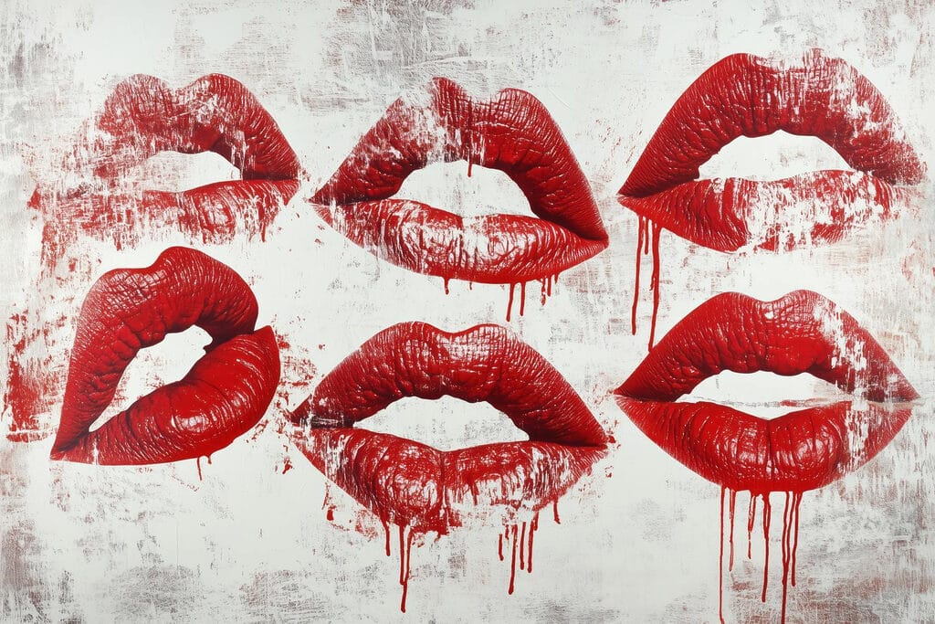 Group of red lips with dripping blood Group of red lips with dripping blood