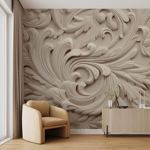 White wall with intricate designs White wall with intricate designs